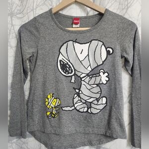 Peanuts Gray Long Sleeve Kids Shirt Kids Large